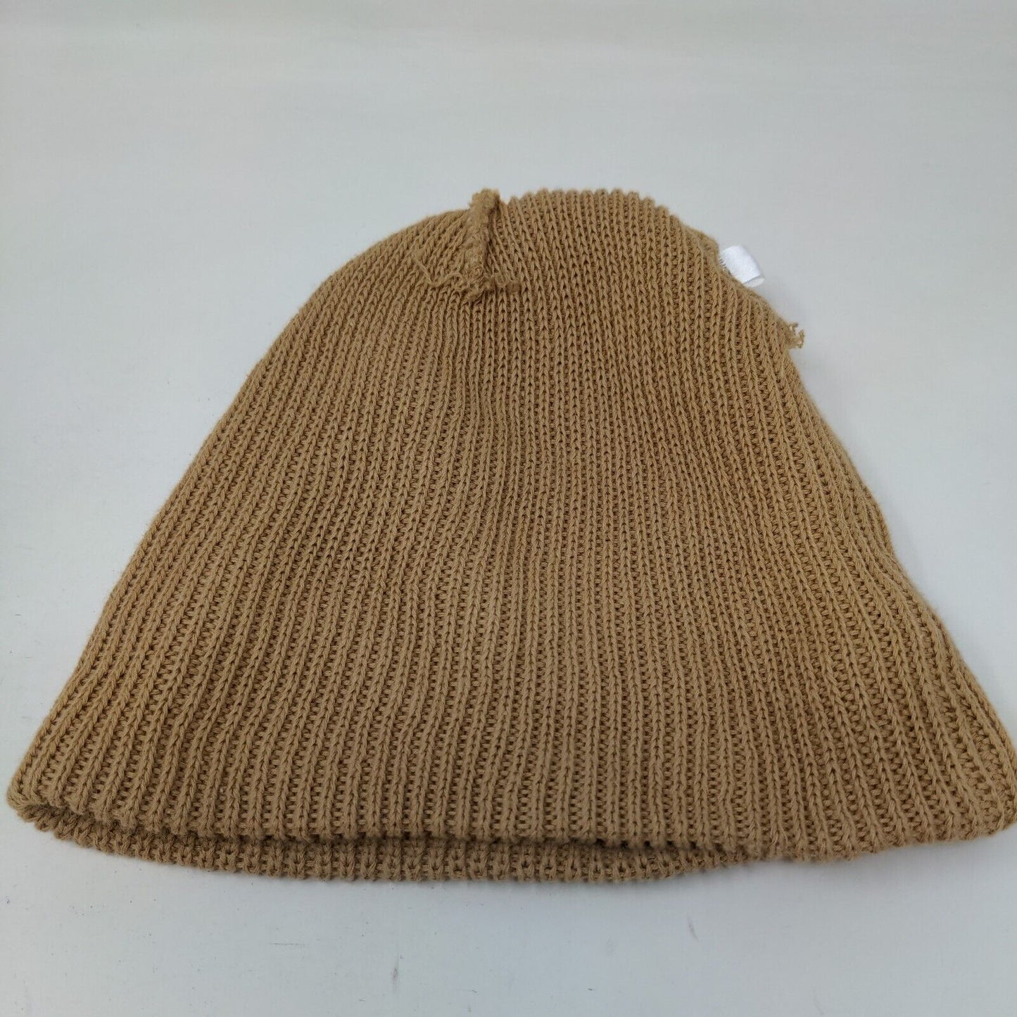 Woo Sah Beanie Hat Tan One Size Knitted Stretch Patch Logo Solid