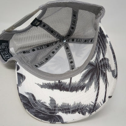 Black Clover Trucker Hat White Gray Palm Tree OSFM Clover Mesh Back Live Lucky