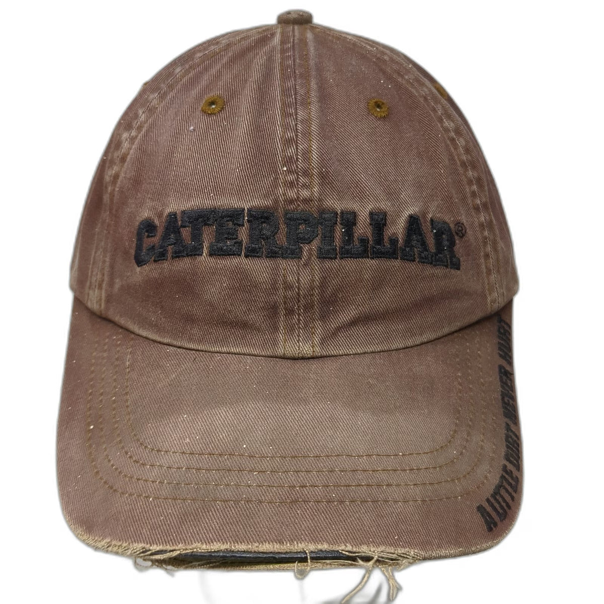 Caterpillar Baseball Cap Brown One Size Slideback Frayed Edge Dirt Slogan Hat