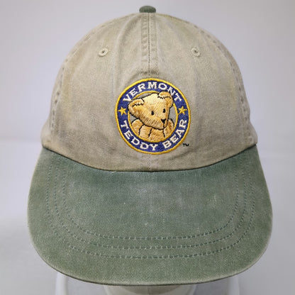 Adams Baseball Cap Beige Green Leather Strap Vermont Teddy Bear Hat Vintage