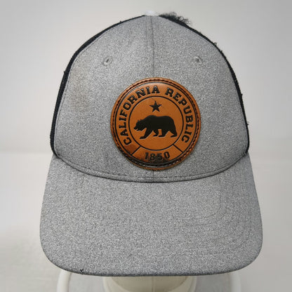 Zion Trucker Hat Gray Black One Size California Republic Leather Patch Bear 1850