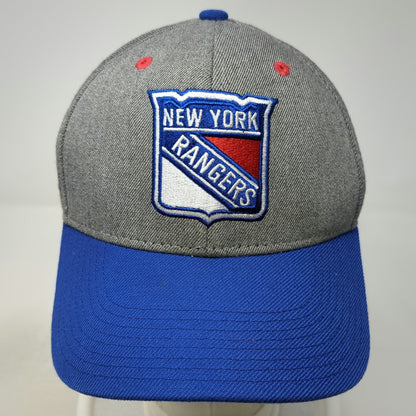 New York Rangers NHL Adidas Gray Blue OSFM Strapback Cap Hat Embroidered Shield