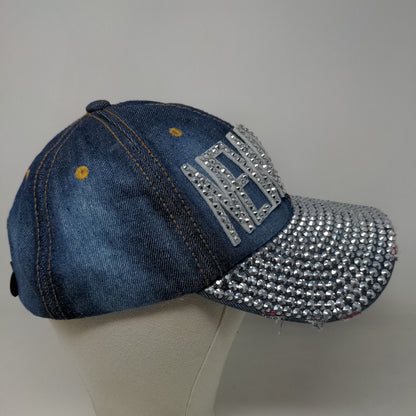 Unbranded Women's Slideback Hat Blue Denim New York Big Bling Rhinestones Cotton