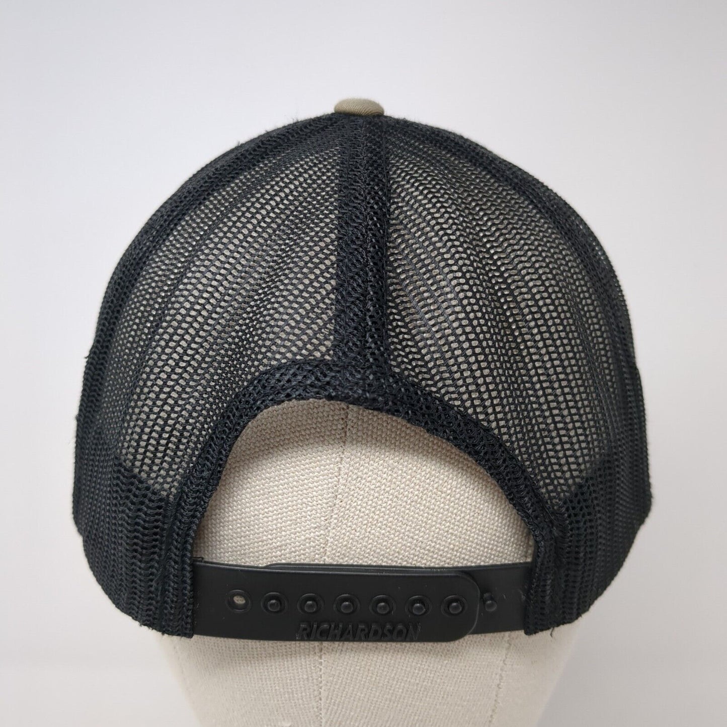 Mountain Snapback Trucker Hat Tan OS Adjustable Embroidered Mesh Richardson