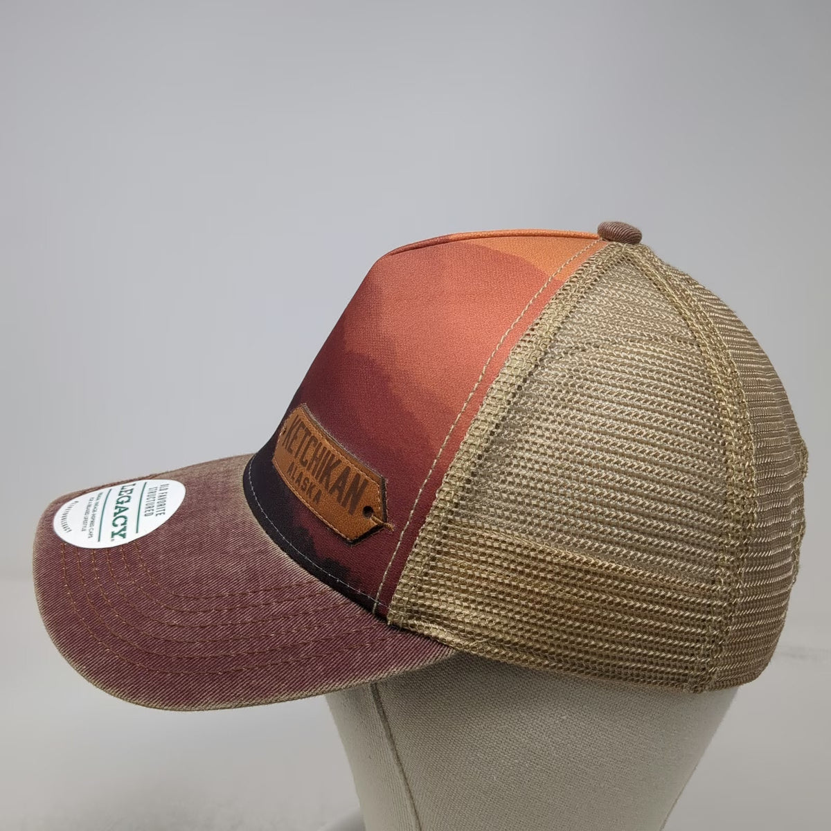 Legacy Trucker Hat Brown One Size Ketchikan Alaska Mountain Graphic Snapback