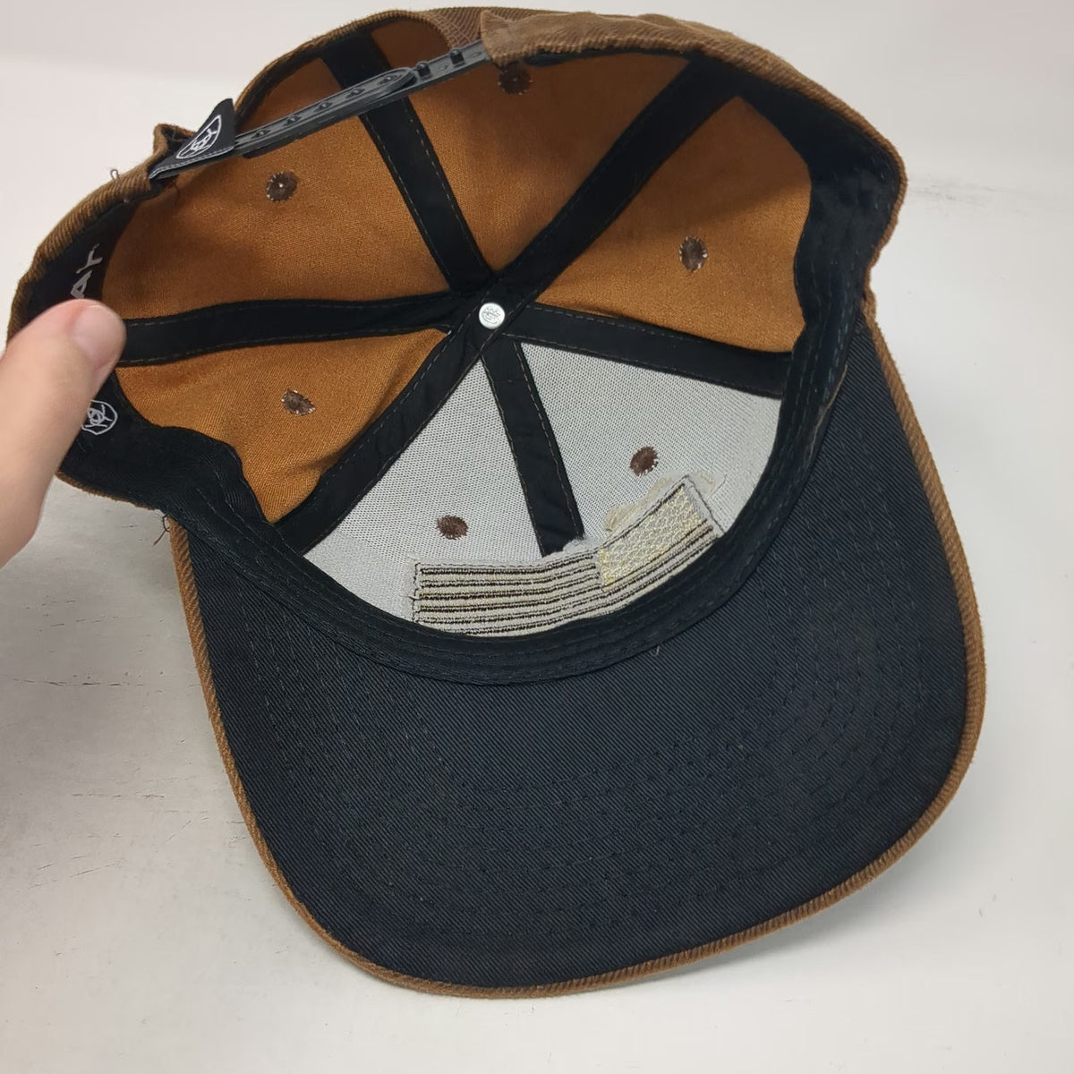 Ariat Snapback Brown One Size Hat Digital Camo American Flag Patch Corduroy
