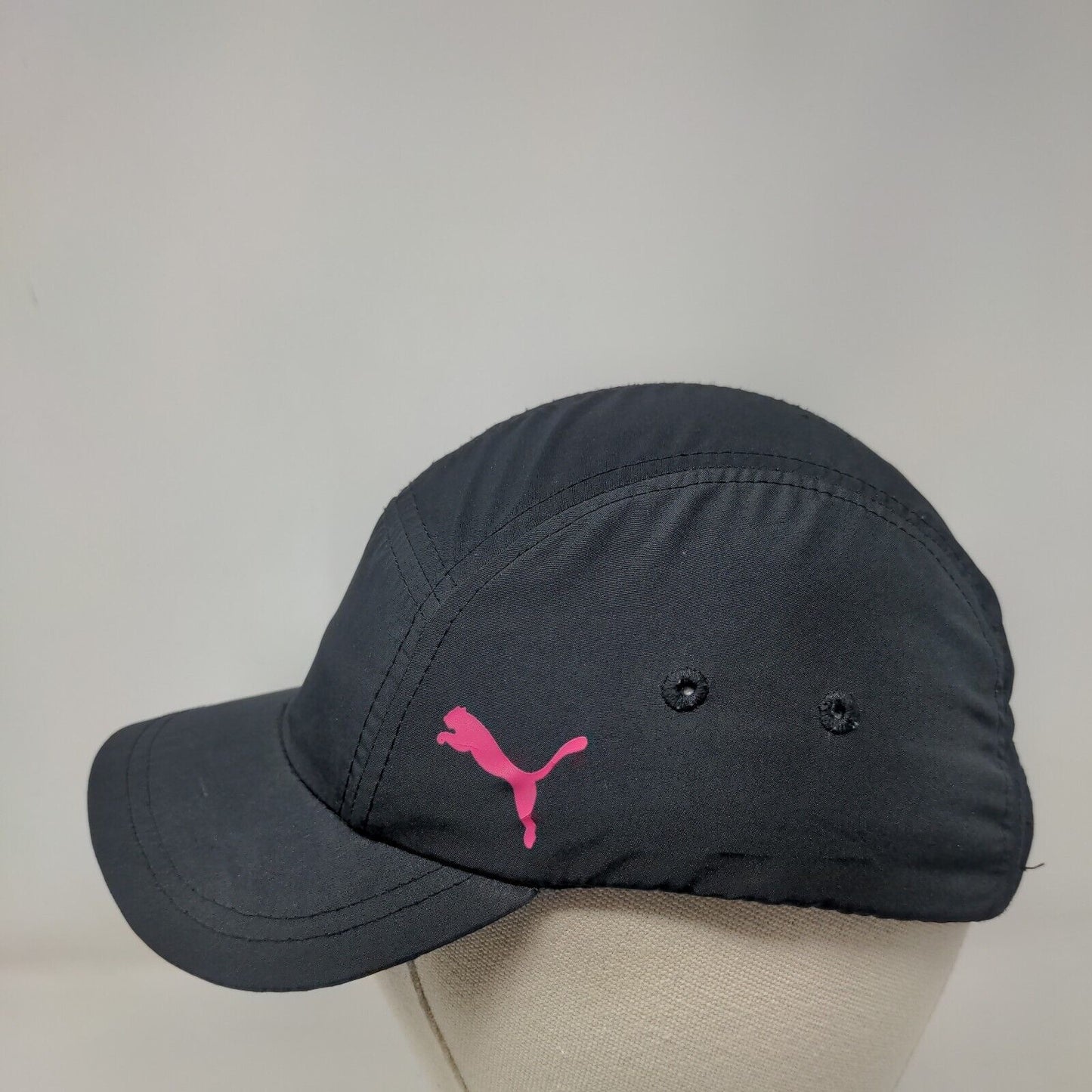 PUMA Strapback 5 Panel Hat Black One Size Adjustable Solid Vent Holes