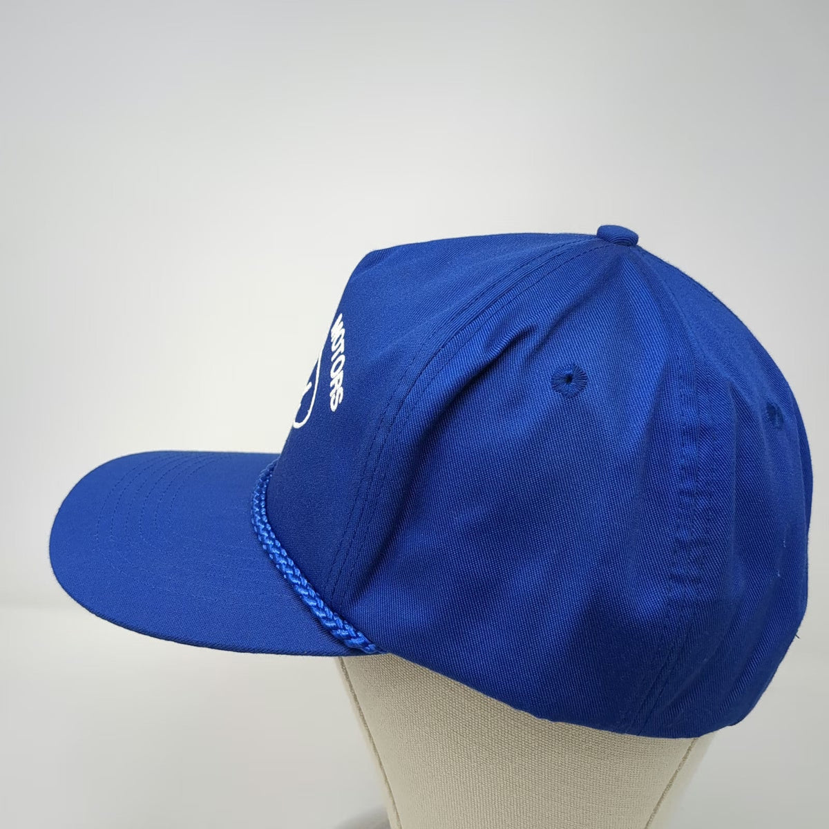 San Sun 5 Panel Hat Blue OS Ford Ogallala Motors Rope Leather Strapback Vintage