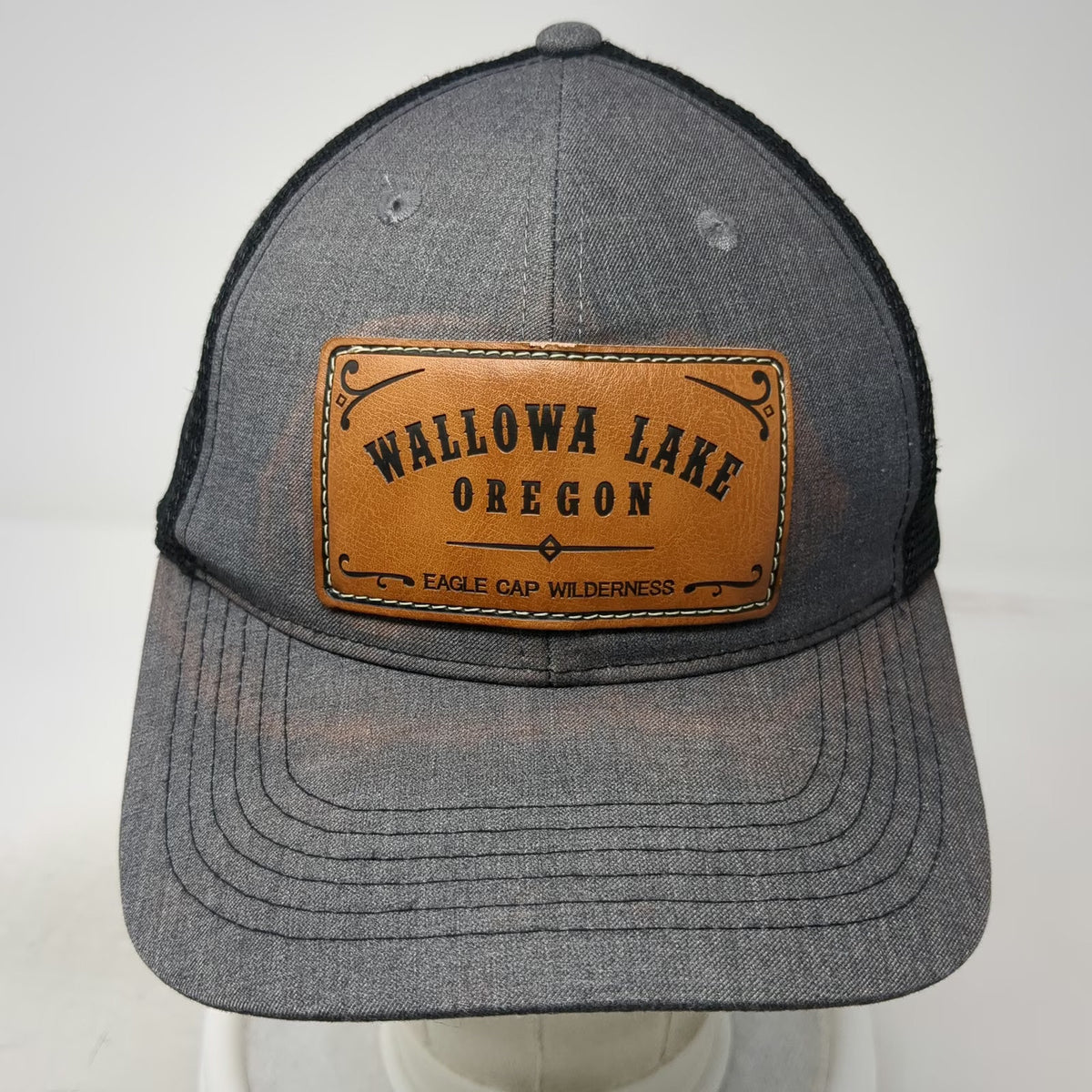 Voodoo Headwear Gray Trucker Hat OSFM Wallowa Lake Oregon Eagle Cap Mesh Back