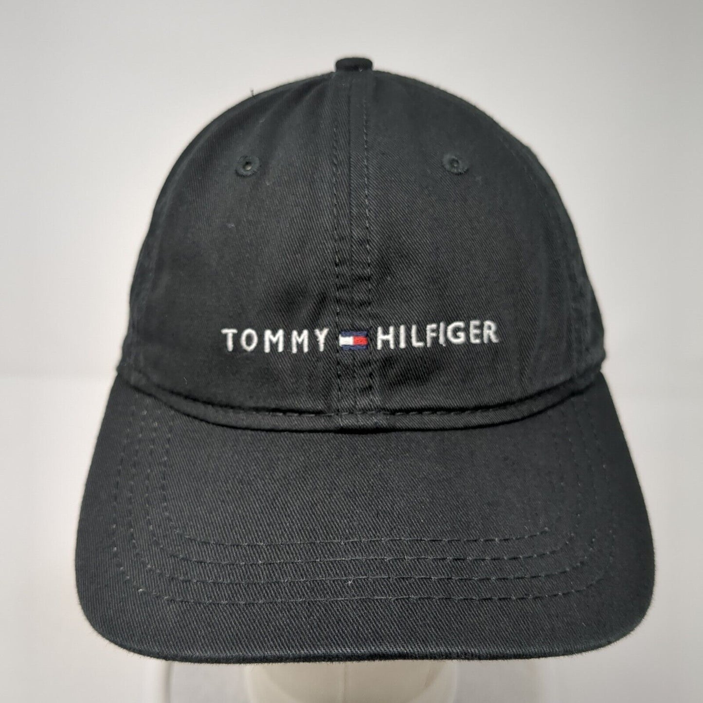 Tommy Hilfiger Slideback Hat Black One Size Embroidered Leather Strap