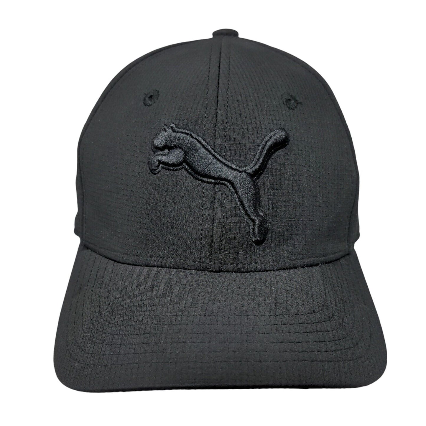 PUMA Fitted Hat Black L/XL Lightweight Embroidered Vented Holes 6 Panel