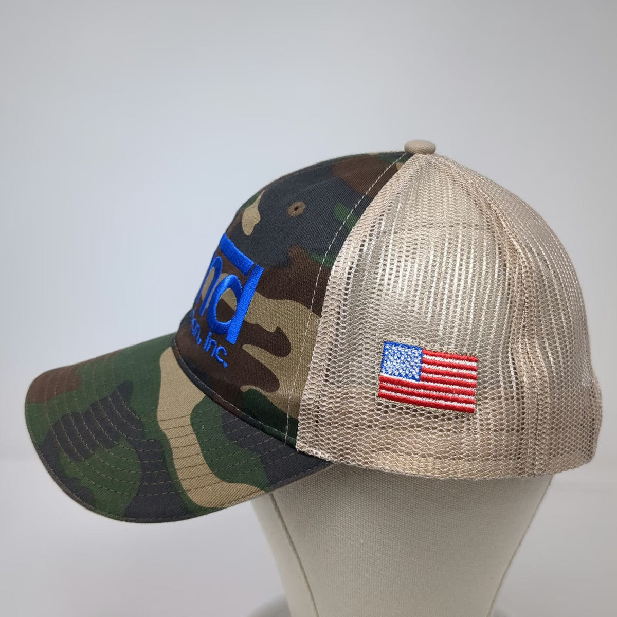 Green Camo Baseball Cap One Size Oliver M Dean Inc Mesh Back US Flag Patch Hat