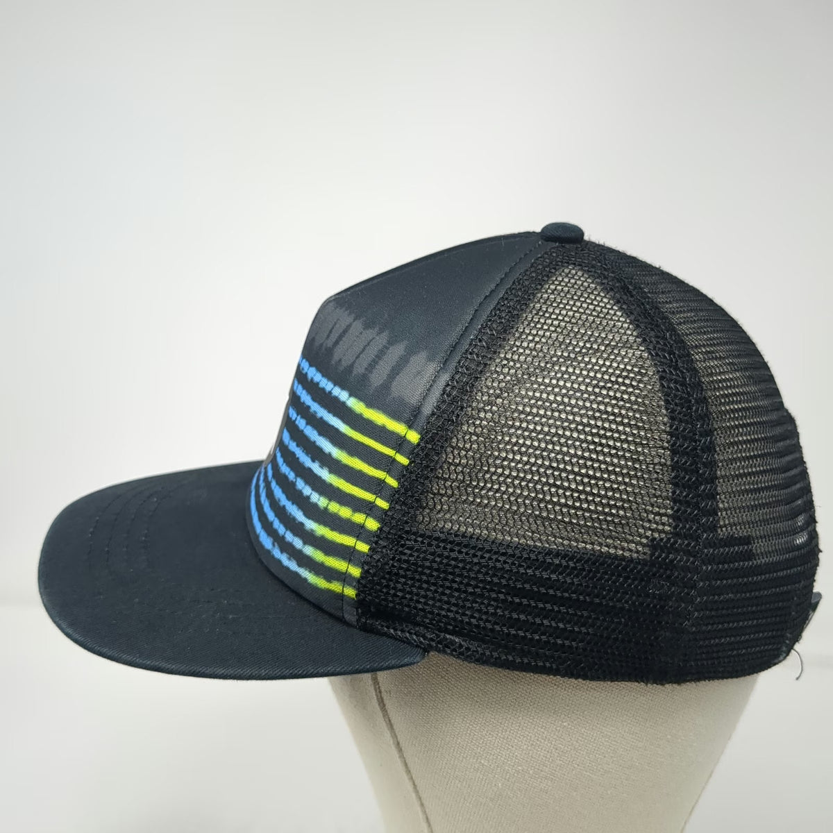 Hurley Trucker Hat Black One Size Blue Yellow Green Graphic Logo Mesh Snapback