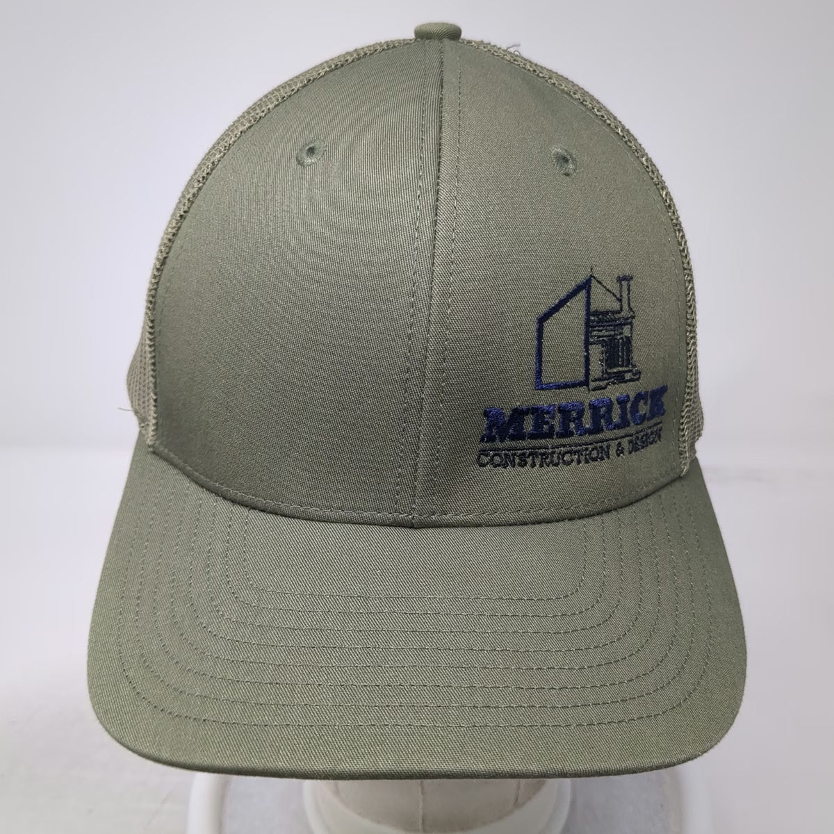 Richardson Trucker Hat Green OSFM Snapback Mesh Merrick Construction Logo 112