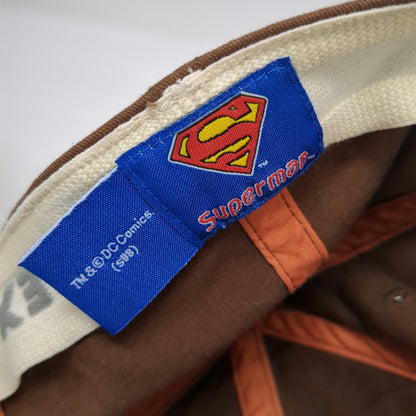 DC Comics Superman Baseball Cap Brown OSFM Orange Logo A-Flex Stretch Fitted Hat