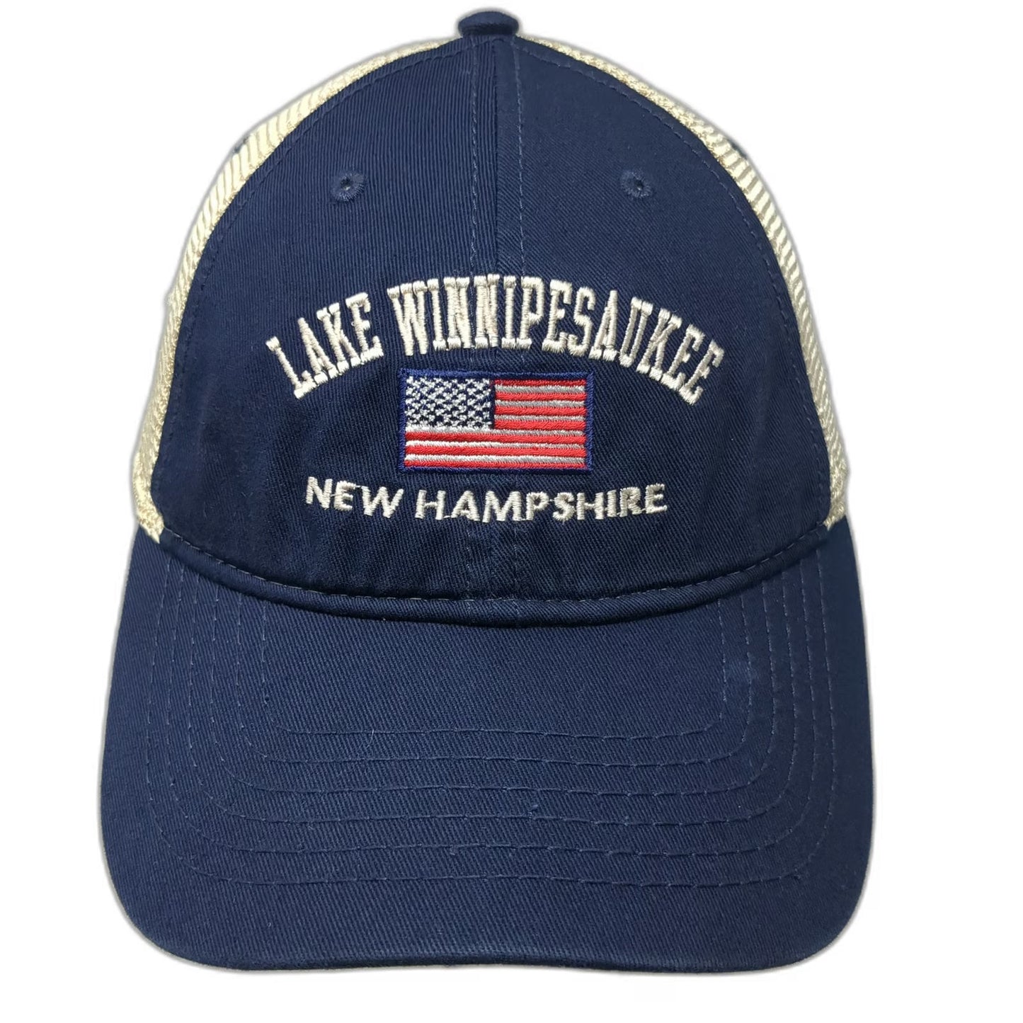 Triangle Lake Winnipesaukee New Hampshire USA Flag Blue One Size Trucker Hat