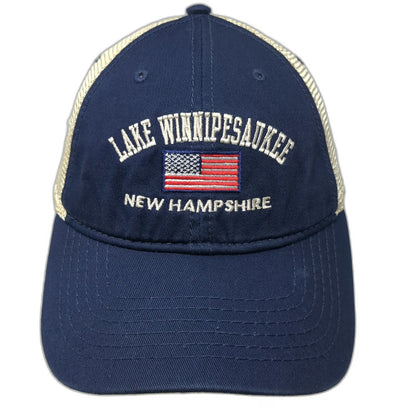 Triangle Lake Winnipesaukee New Hampshire USA Flag Blue One Size Trucker Hat