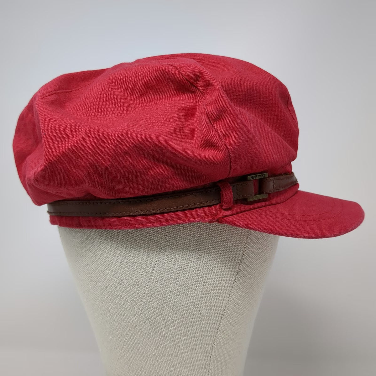 Nine West Army Cap Red One Size Brown Strap Fashion Military Style Summer Hat