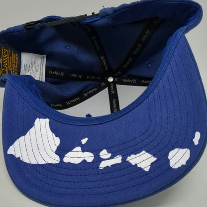Hurley Snapback Hat Blue One Size Hawaii Embroidery Island Map Print Flat Brim