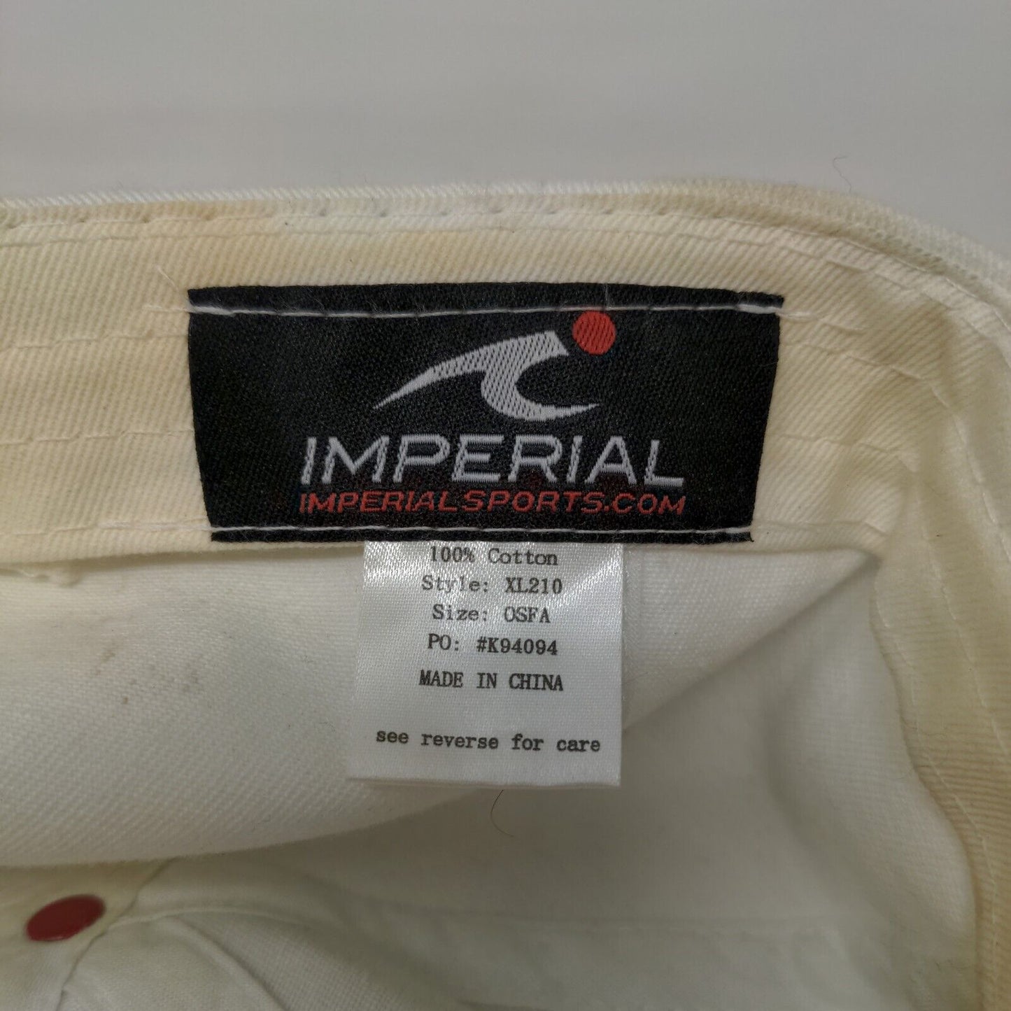 Imperial Slideback Hat White OSFA Embroidered C O Logo Adjustable