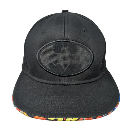 Batman Snapback Hat Black One Size Adjustable Solid 6 Panel DC Comics