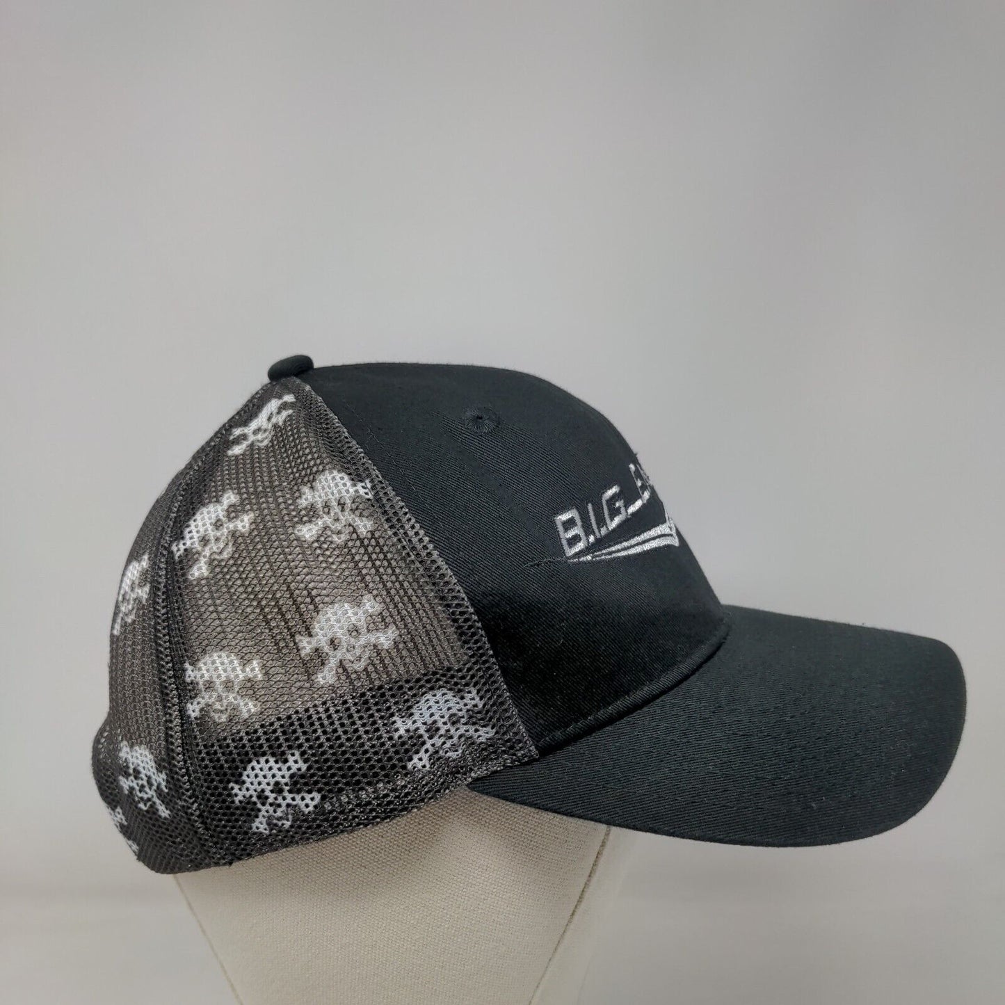 BIG ENGINE Snapback Trucker Hat Black OSFA Skull Print Mesh Back Katl Sport Cap