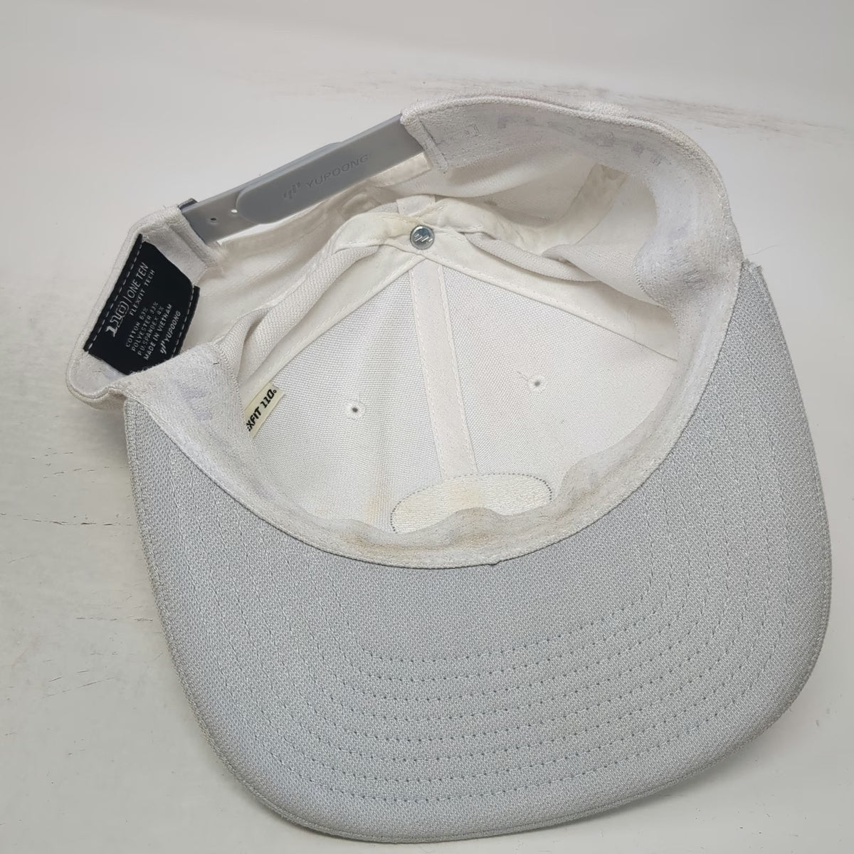 TravisMathew Snapback Hat White One Size Flexfit 110 Gray Brim Logo Patch