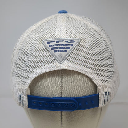 Columbia Blue Trucker Hat One Size PFG Fish American Flag Patch Mesh Snapback