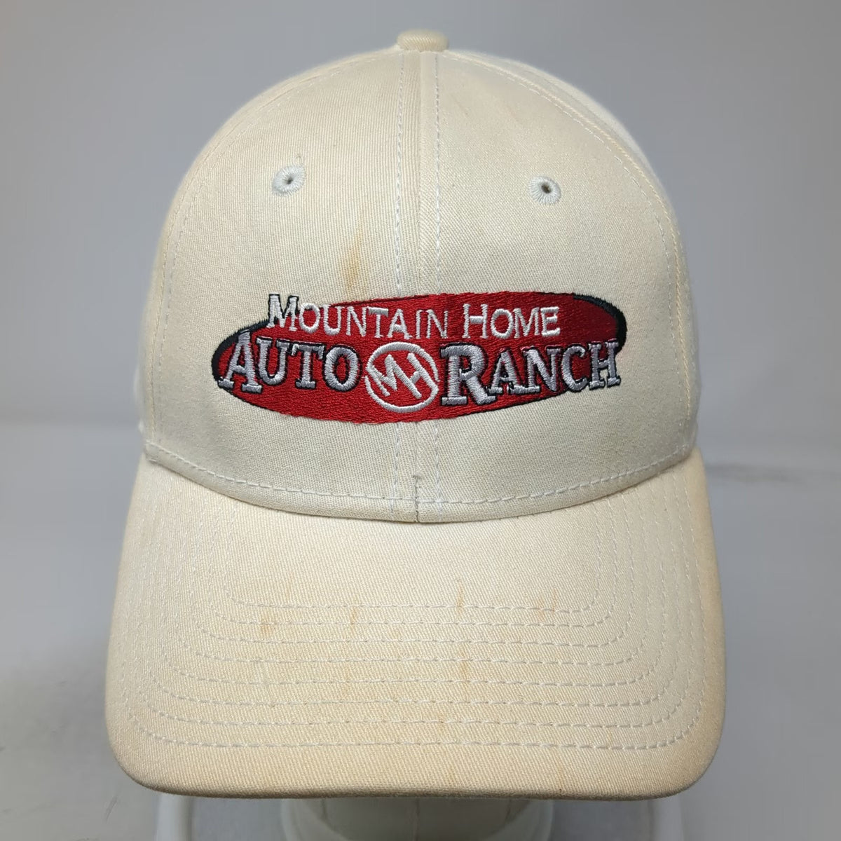 A-FLEX Baseball Cap Beige XL Mountain Home Auto Ranch Idaho Dealer Flexfit Hat