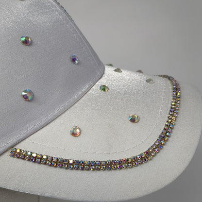 Rhinestone Butterfly Slideback Hat White OS Adjustable Embellished 6 Panel