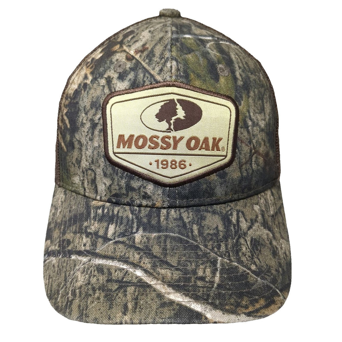Mossy Oak Trucker Hat Green Brown Camo Logo Patch One Size Snapback Mesh Cap