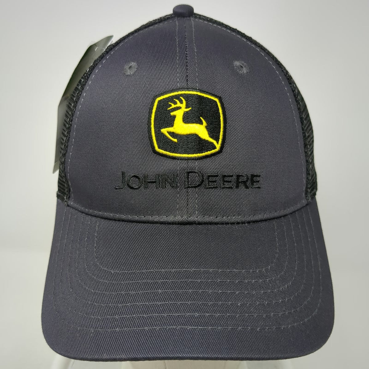 John Deere Snapback Gray One Size Mesh Trucker Hat Embroidered Run Your World