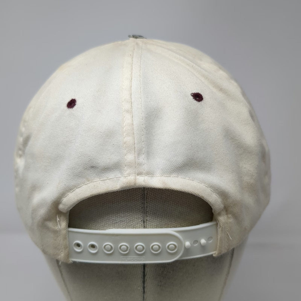 Yupoong 5 Panel Hat Beige Red One Size Fishing Fly Oquossoc Maine Snapback