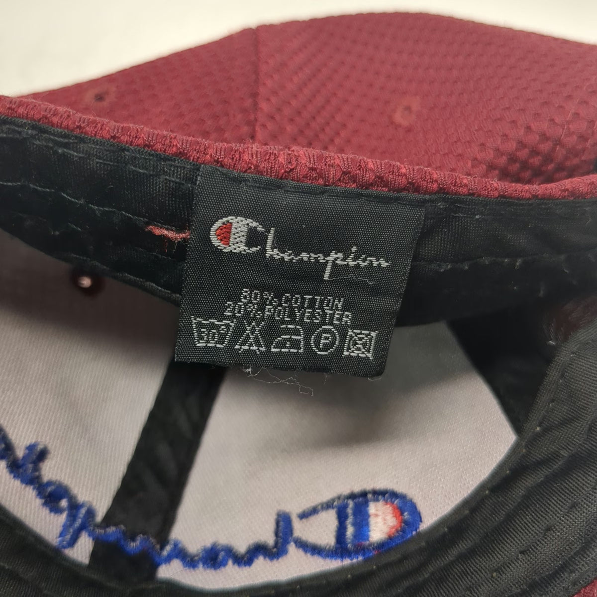 Champion Baseball Cap Red One Size Embroidered Logo Adjustable Hat Pique Mesh