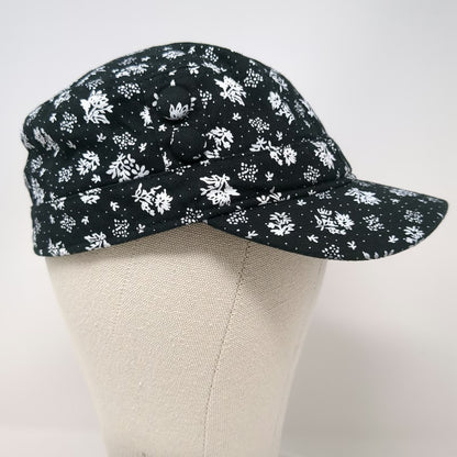 Forever 21 Army Cap Black White One Size Floral Pattern Elastic Side Buttons Hat