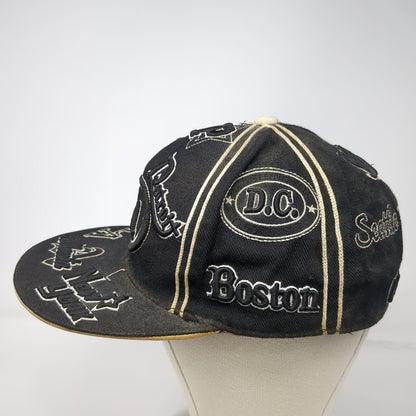 Leader Baseball Cap Black L Cities All Over Embroidery Fitted Flat Brim Hat