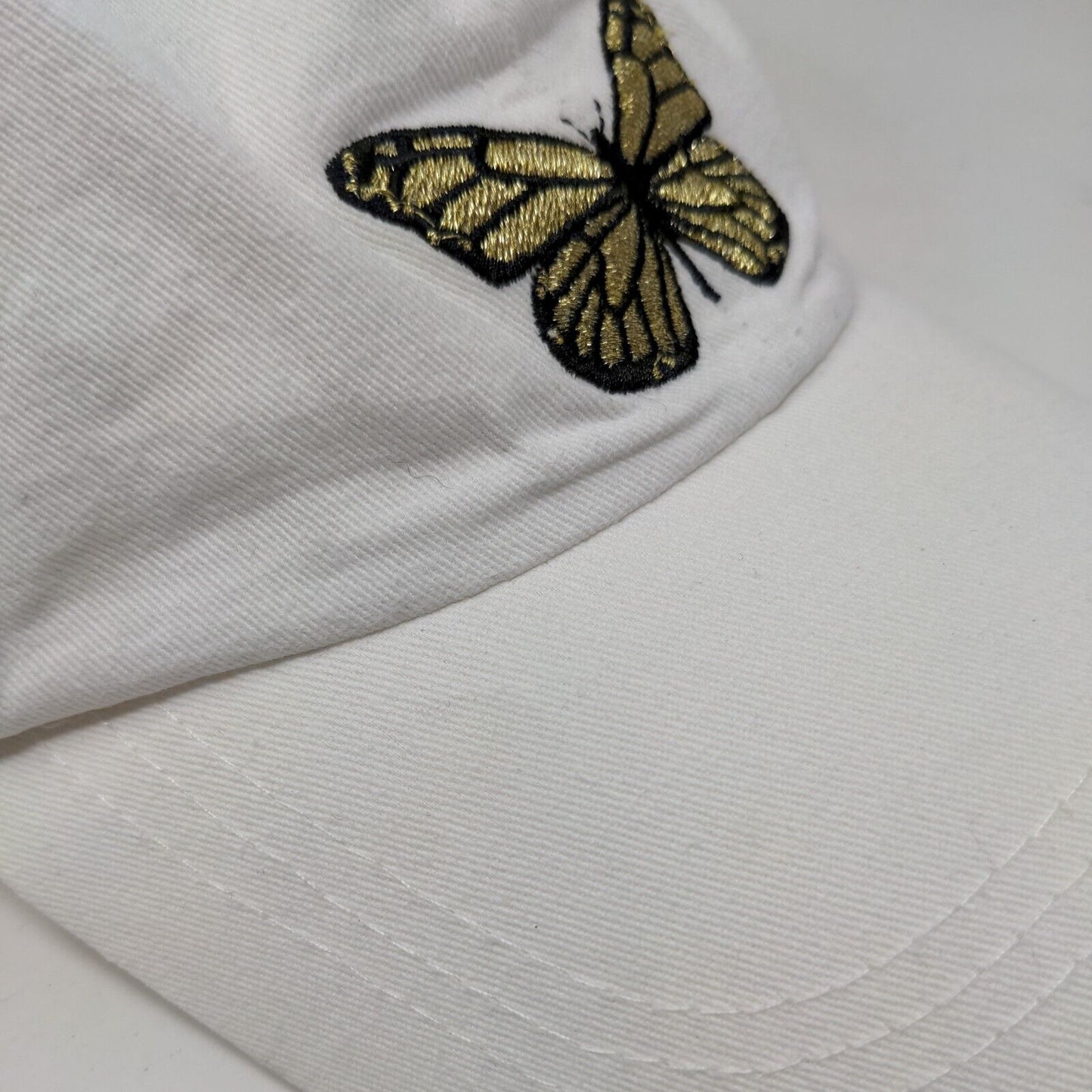 Butterfly Slideback Hat White OS Adjustable Embroidered Vented Holes Cotton