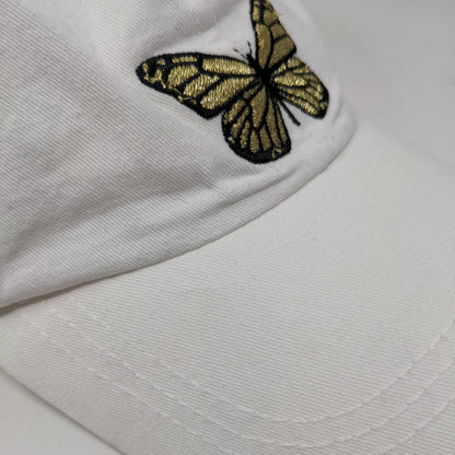 Butterfly Slideback Hat White OS Adjustable Embroidered Vented Holes Cotton