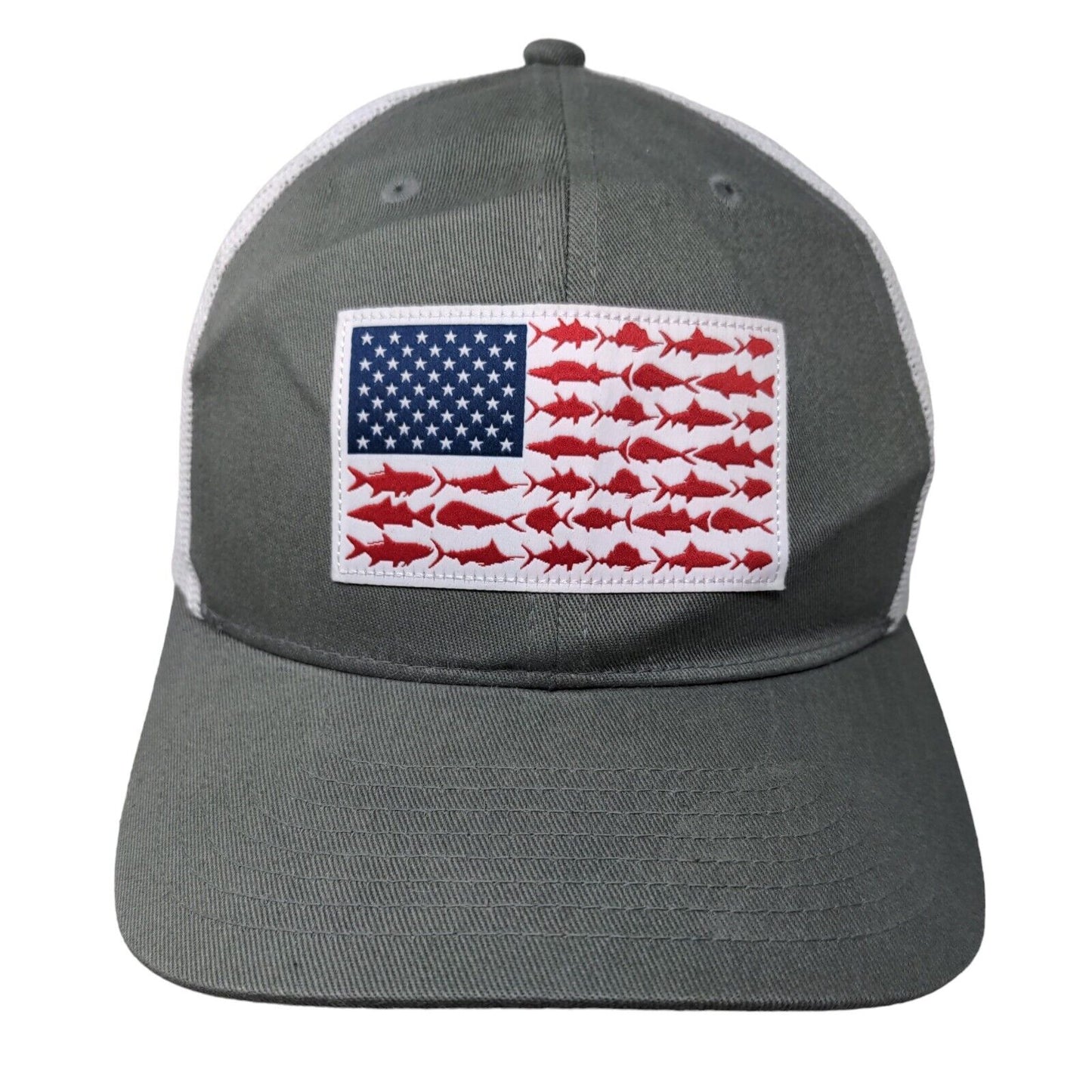 Columbia PFG Fish Flag Patch Snapback Mesh Back Trucker Hat Gray One Size