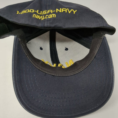 Navy Fitted Hat Blue One Size Embroidered 6 Panel Vent Holes Outdoor
