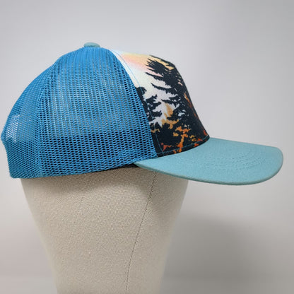 The Montana Scene Trucker Hat Blue One Size Sunset Tree Graphic Mesh Snapback