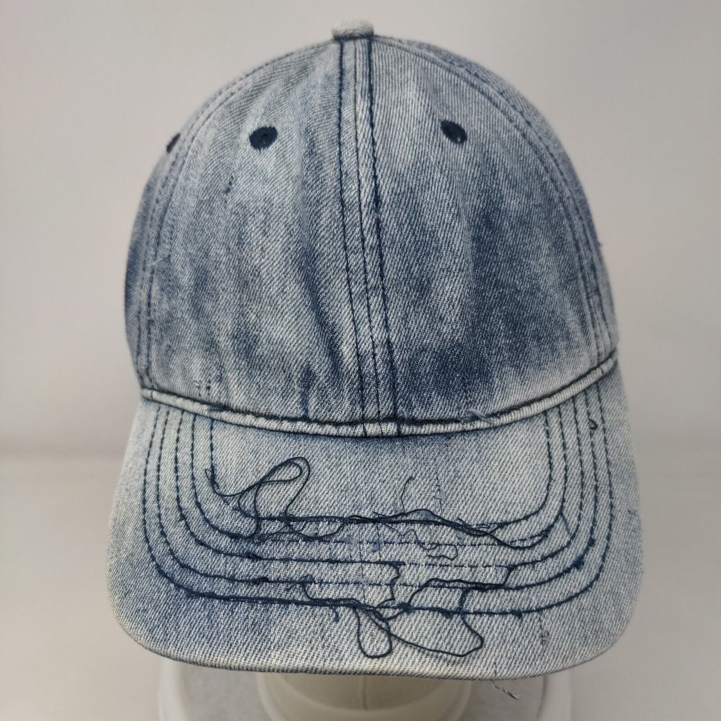 Unbranded Slideback Hat Blue Denim OSFM Adjustable Leather Strap Blank