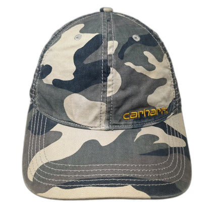 Carhartt Trucker Hat Gray Green Camo One Size Mesh Snapback Yellow Logo Outdoor
