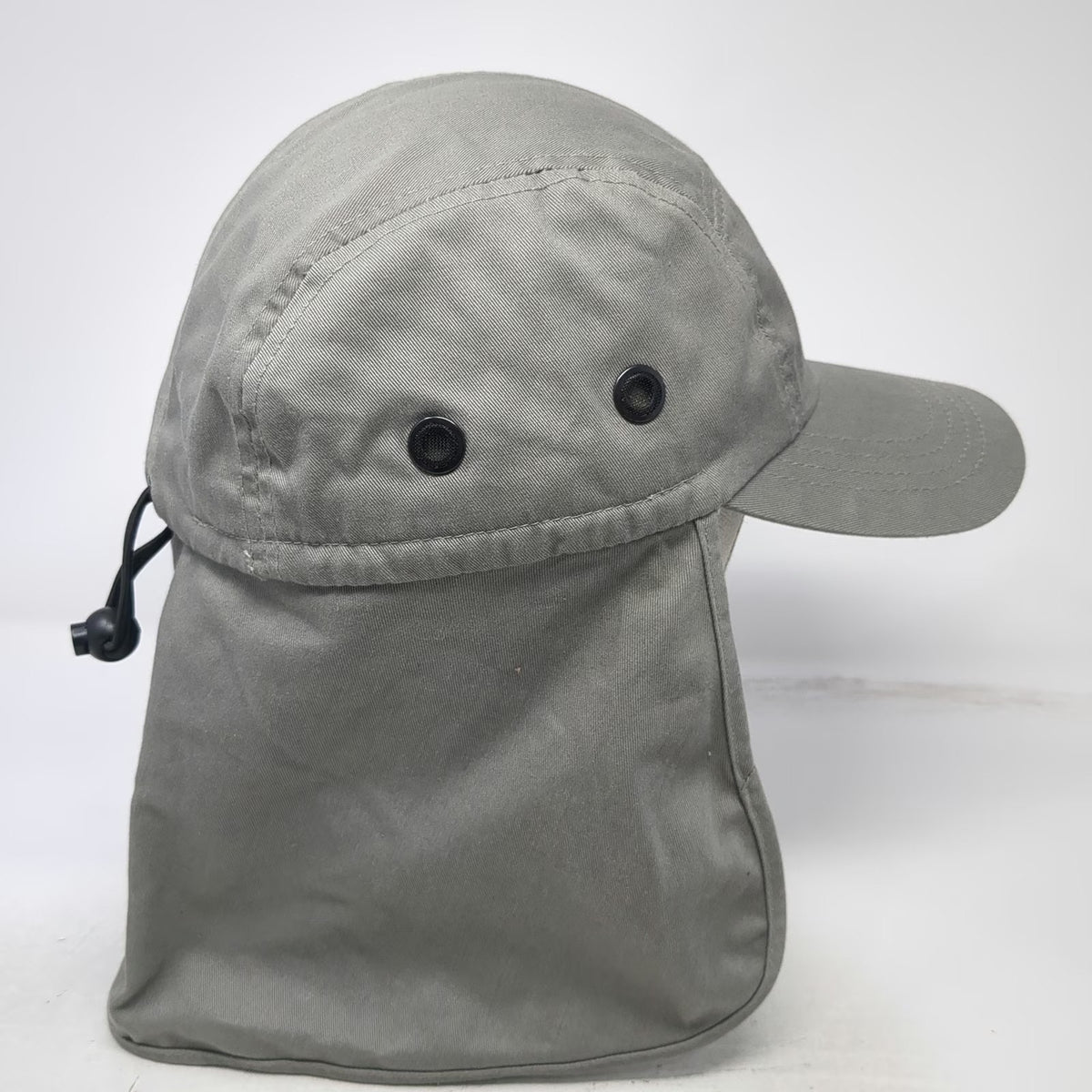 hg 5 Panel Hat Gray One Size Neck Flap Sun Shield Cord Toggle Slideback Outdoor