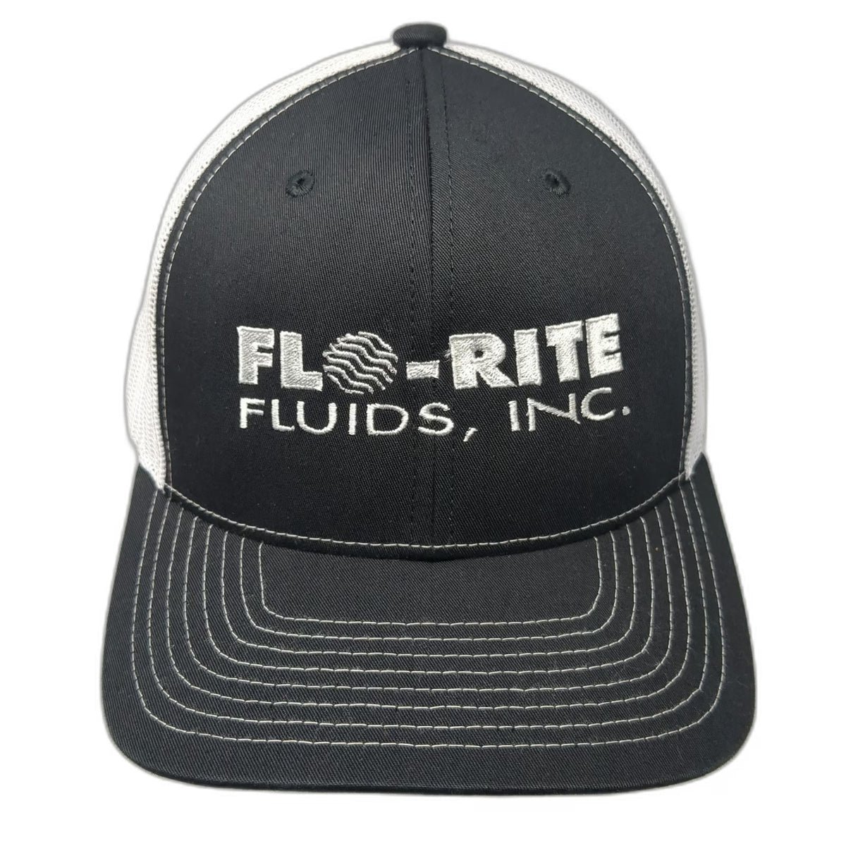 Richardson Trucker Hat Black White One Size Mesh Back Snapback Flo-Rite Fluids
