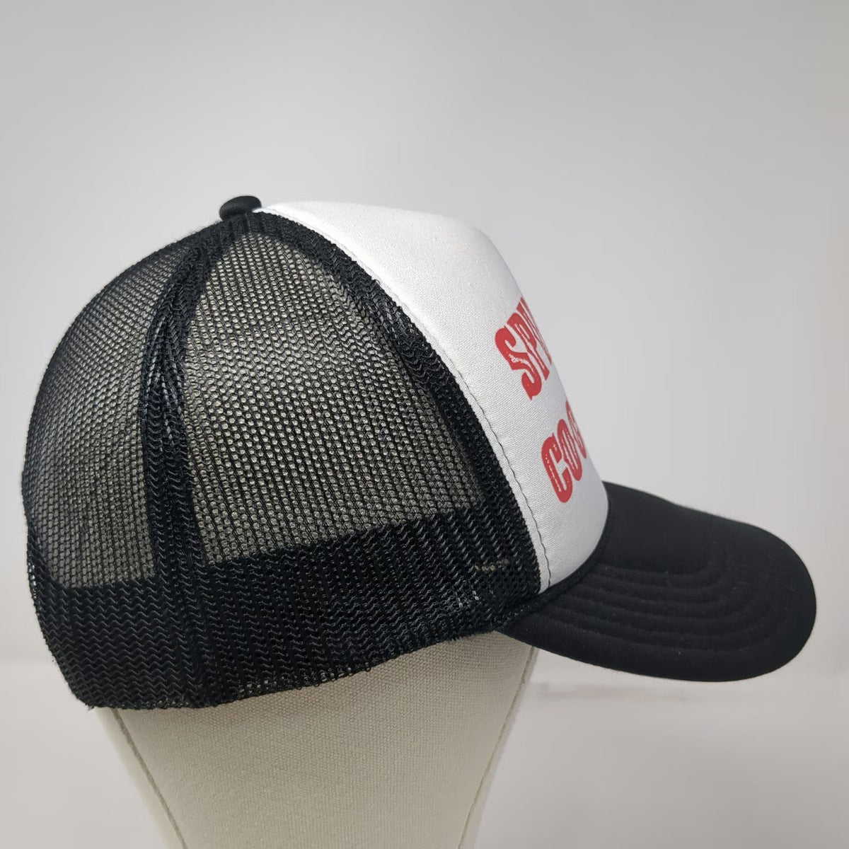 OTTO Trucker Hat Black One Size Spike Coggins Logo Mesh Snapback Foam Front