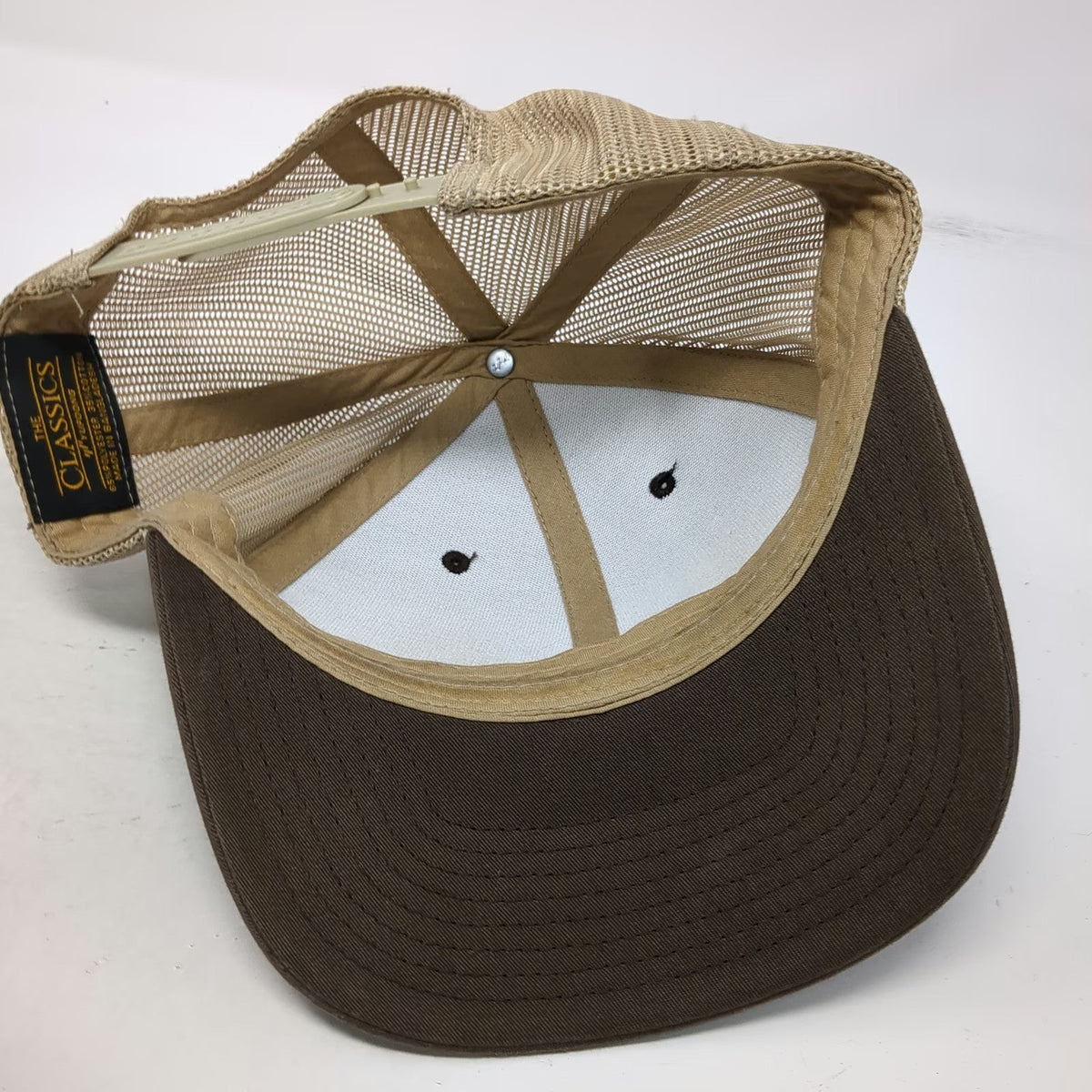 Yupoong Trucker Hat Brown One Size Brundage Leather Patch Mesh Back Snapback