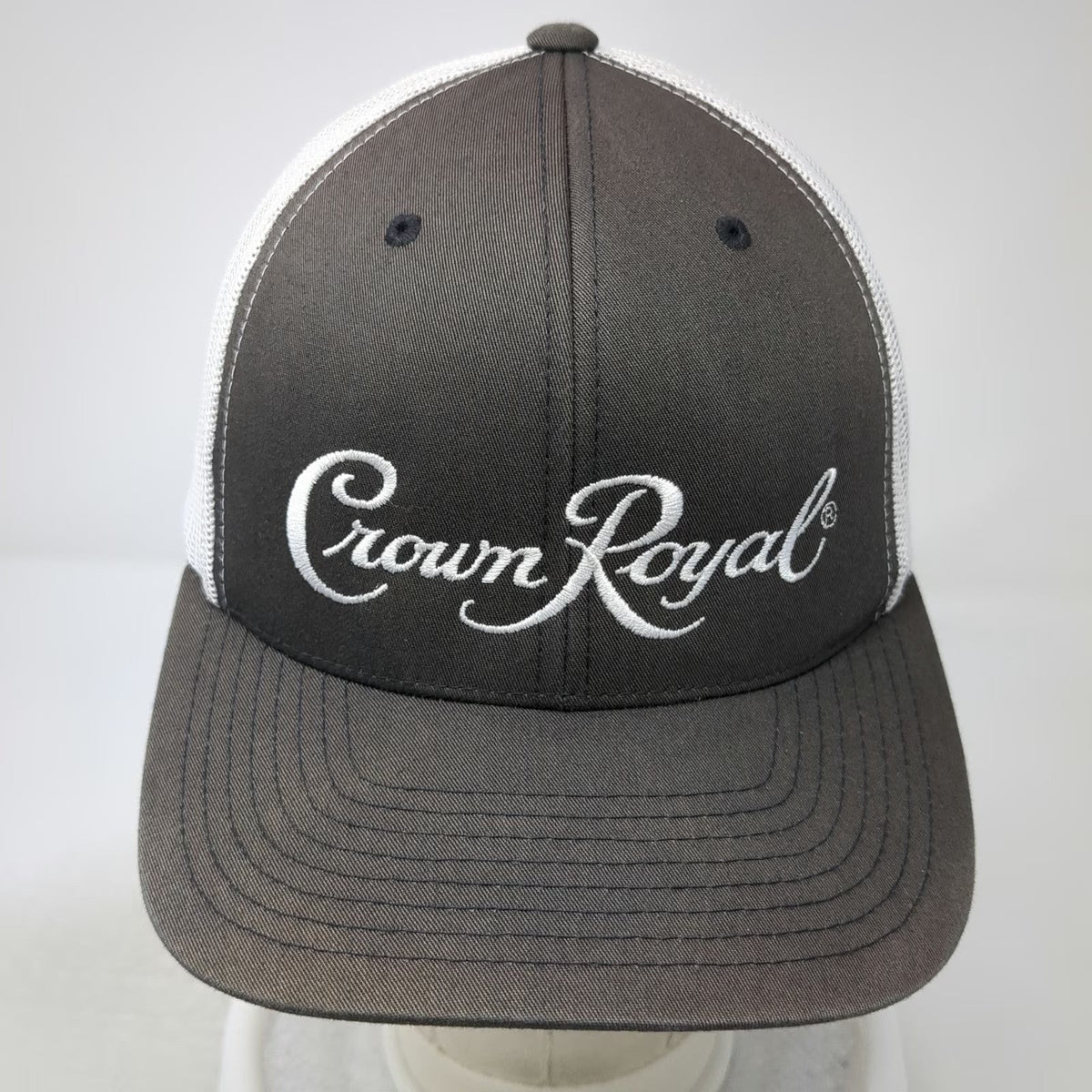 Yupoong Trucker Hat Gray White One Size Crown Royal Embroidered Mesh Snapback