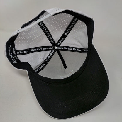 RepCard Snapback Hat White One Size Embroidered Logo Laser Cut