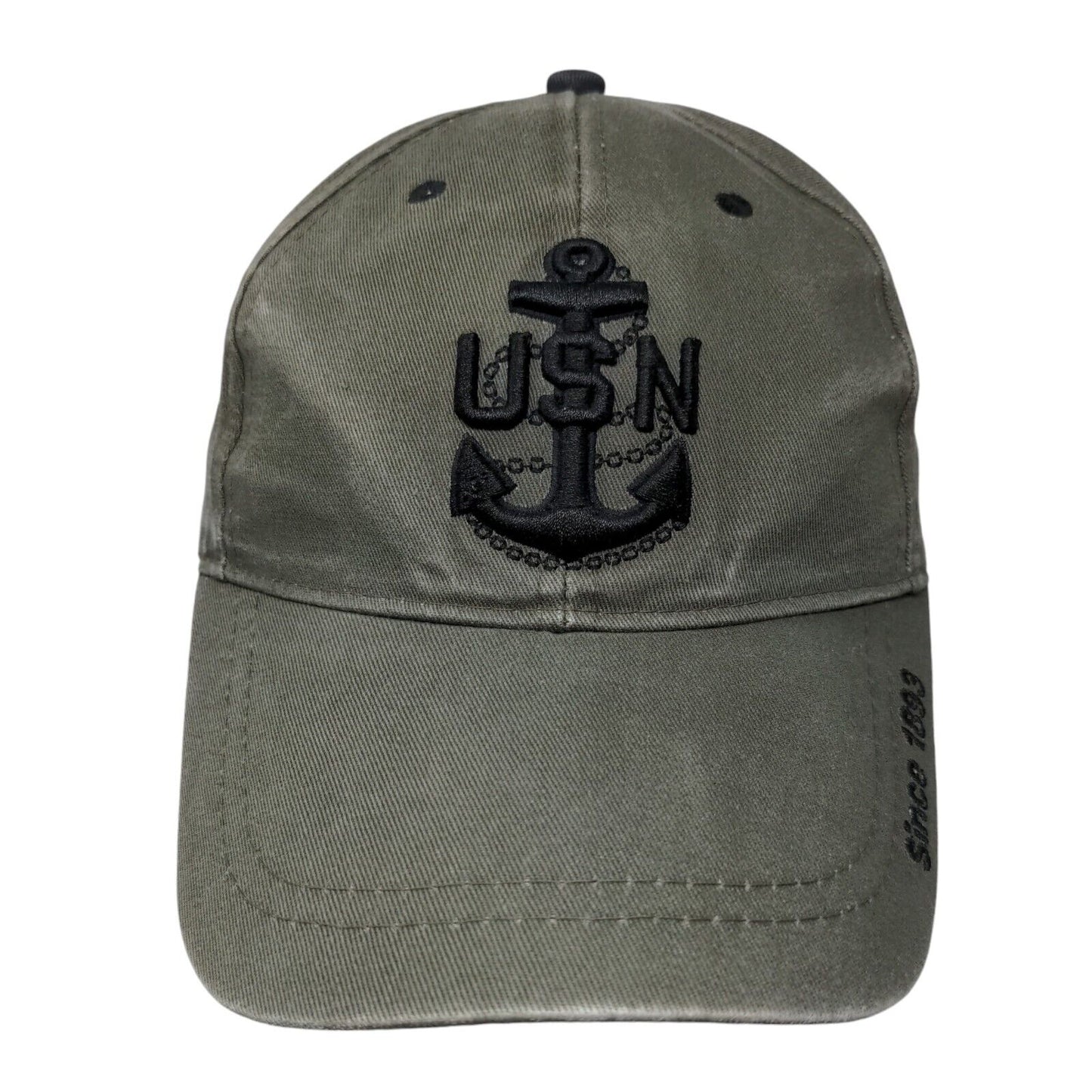 USN Since 1893 Strapback Hat Greenish-Brown Adjustable Embroidered 6 Panel